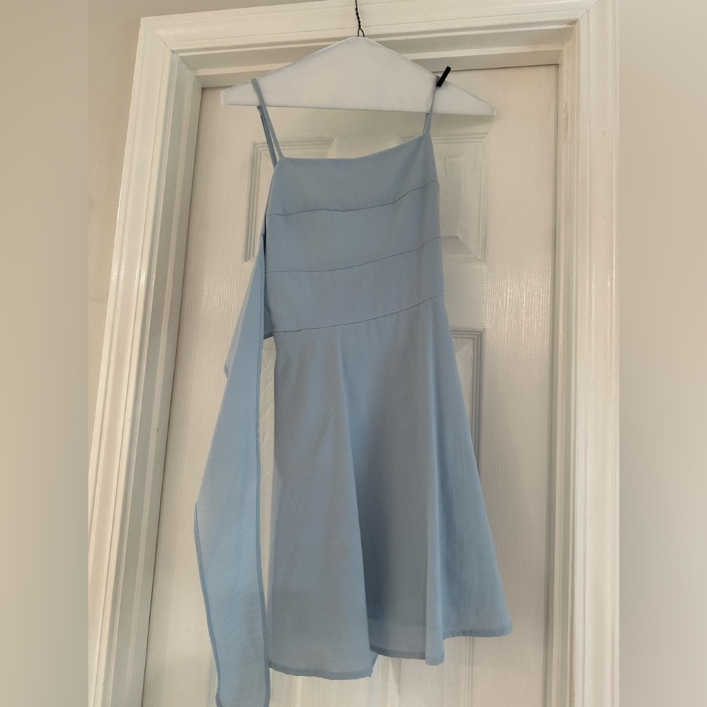 Blue mini tie in back altard state dress